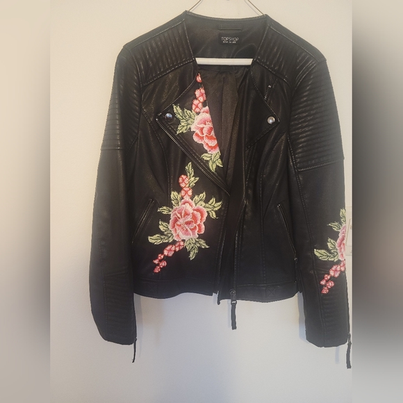 Topshop Faux Leather Embroidery Floral Jacket | Color: Black | Size: 8| - Picture 6 of 6